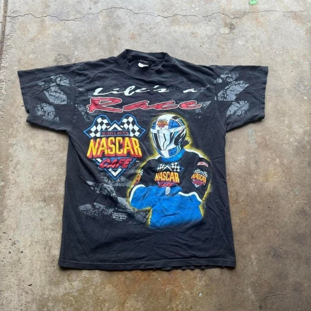 Vtg Mrytle Beach Nascar Cafe Lifes A Race Aop Winston Cup Series Shirt L